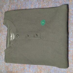 L.L. Bean Unshrinkable Mini Waffle Henley Traditional Fit Forest Green L REG
